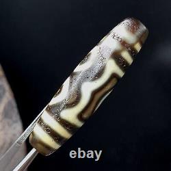 AA Old Tibetan 3 Eyes Pattern Soft Skin Agate stone rare Dzi Bead Amulet #3