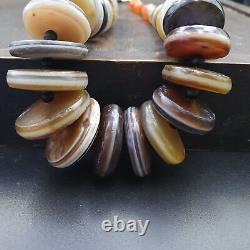 AA VERY RARE COLLECTION ANCIENT DZI AGATE STONE DISC Himalaya Beads Necklace B-1