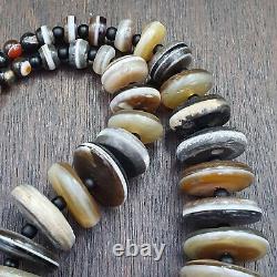 AA VERY RARE COLLECTION ANCIENT DZI AGATE STONE DISC Himalaya Beads Necklace B-3
