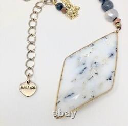 ANTHROPOLOGIE Nakamol Long Y Drop Pendant Necklace Rare HTF Stone Beads Crystal