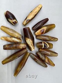 A Bactrian Old Antique, authentic, natural Bandit Agate Beads Lot, rare 15 Bead, lot