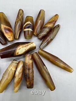 A Bactrian Old Antique, authentic, natural Bandit Agate Beads Lot, rare 15 Bead, lot