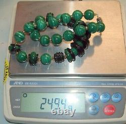 A Malechite & Black Onyx Bead Rare 14k Gold Necklace 249 Gr-l=20.75-dia=16.24m