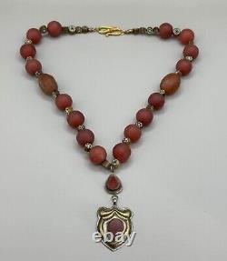 Amazing Unique Rare Ancient Roman agate and glass beads silver necklace 300 BC