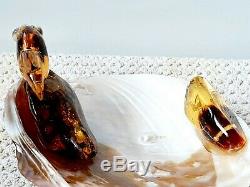 Amber Polished Baltic stone Ashtray Fish Hedgehog Ball Craft 113g Statuette RARE