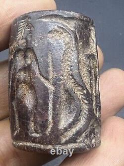 Ancient Late Sasanian Garnet Rare Snake Cylinder Seal Carved Bead