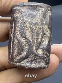 Ancient Late Sasanian Garnet Rare Snake Cylinder Seal Carved Bead