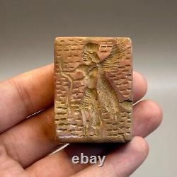 Ancient Near Eastern Rare Stone Large Bead With Winged Deity Intaglio e