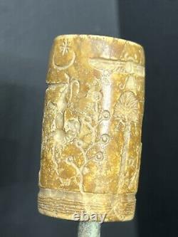 Ancient Near east Cylinder Seal, rare Stone Old Antique King Lions Carved Bead