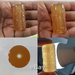 Ancient Rare Sassanian Agate Cylinder King/Queen Seal Intaglio Roll Bead #A131