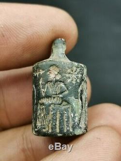 Ancient Rare neateastern Persia jade cylinderseal bead amulet
