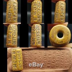 Ancient Rare sylinderseal Jasper Stone BEAD With All Letters Inscription #39