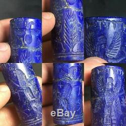 Ancient Sassanian Old Lapis Lazuli Stone Wings King Horse CylinderSeal Rare Bead