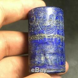 Ancient Sassanian Rare Old Lapis Lazuli Stone Writing Kings CylinderSeal Bead