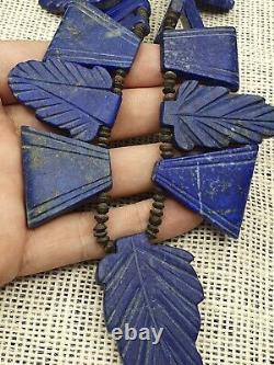 Ancient Vintage old lapis Lazuli carving Leaf Amulet necklace rare pendants