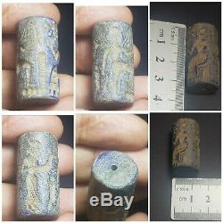 Ancient near eastern cylinder seal bead rare lapiz stone cylinderseal bead