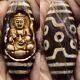 Ancient Rare Tibetan Dzi Eyes Agate Carved With Buddaha Scarce Bead