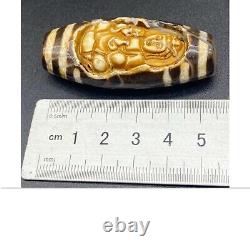 Ancient rare Tibetan dzi eyes agate carved with buddaha scarce bead