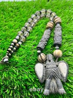 Ancient rare crystal stone beads 2 cylinder beads & stone pendant necklace