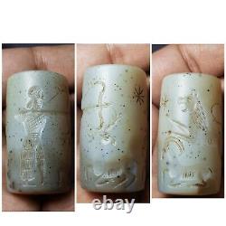 Ancient sassanian king historical hunting scene cylinderseal rare agate bead#17