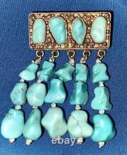 Antique Chinese Tibetan KNUCKLE BONE TURQUOISE Brooch Pin Vintage Rare Elegant