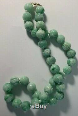 Antique Jade Carved Dragon Bead Chinese Necklace Estate Lot RARE