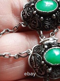 Antique Jade Panel Braclet Silver Sz 6.5 Amazing Work Rare Old Chinese Import