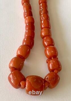 Antique Natural Rare No Dye Red Coral Graduated Beaded Necklace 51 Grams 21