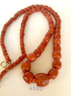 Antique Natural Rare No Dye Red Coral Graduated Beaded Necklace 51 Grams 21