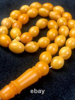 Antique ONE STONE White Baltic Amber Prayer Beads S. RARE