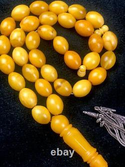 Antique ONE STONE White Baltic Amber Prayer Beads S. RARE