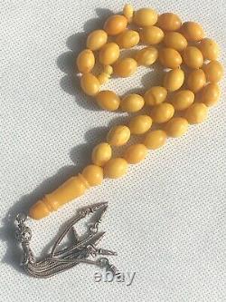 Antique RARE ONE STONE White Baltic Amber Prayer Beads