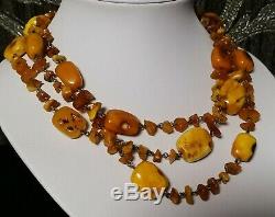 Antique Rare Egg Yolk & Honey Colors Baltic Amber Beads Long 54 Necklace