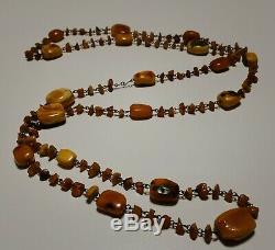 Antique Rare Egg Yolk & Honey Colors Baltic Amber Beads Long 54 Necklace