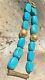 Antique Rare Natural Blue Turquoise Stone Big Bead Necklace With 14k Gold Plated