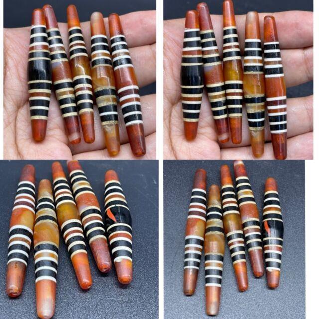 Antique Rare Old Agate Powerful Espicall Lucky Stripes Unique Antique 5 Beads