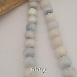 Antique Rare Sterling Silver Blue Lace Agate Stone Beads 19 In Necklace