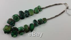 Antique Rare Tibetan Turquoise Stone Bead Pendant Necklace with Silver Beads/Clasp
