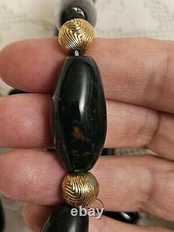 Antique Scottish Natural Bloodstone Agate Jasper Gemstone Bead Necklace RARE