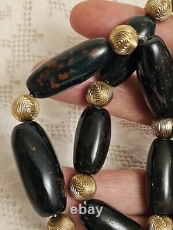 Antique Scottish Natural Bloodstone Agate Jasper Gemstone Bead Necklace RARE