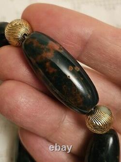 Antique Scottish Natural Bloodstone Agate Jasper Gemstone Bead Necklace RARE