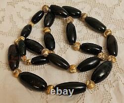 Antique Scottish Natural Bloodstone Agate Jasper Gemstone Bead Necklace RARE