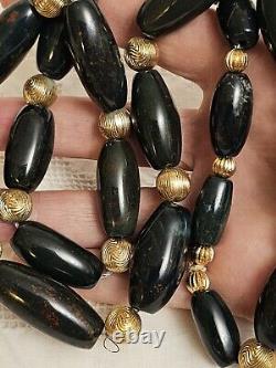 Antique Scottish Natural Bloodstone Agate Jasper Gemstone Bead Necklace RARE