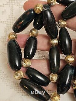 Antique Scottish Natural Bloodstone Agate Jasper Gemstone Bead Necklace RARE