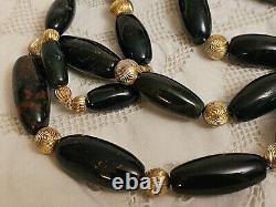 Antique Scottish Natural Bloodstone Agate Jasper Gemstone Bead Necklace RARE