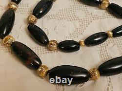 Antique Scottish Natural Bloodstone Agate Jasper Gemstone Bead Necklace RARE