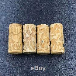 Antique Very Rare Old Stone Unique 4 Cylinder Seal Stone Beads