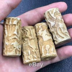 Antique Very Rare Old Stone Unique 4 Cylinder Seal Stone Beads