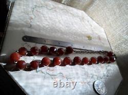 Antique Victorian BANDED Gem rust Agate Bead Necklace rare whitby style cut