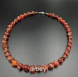 Antique Vintage Gems Jewelry Rare Shape Cut Carnelian Agate Stone Beads Necklace